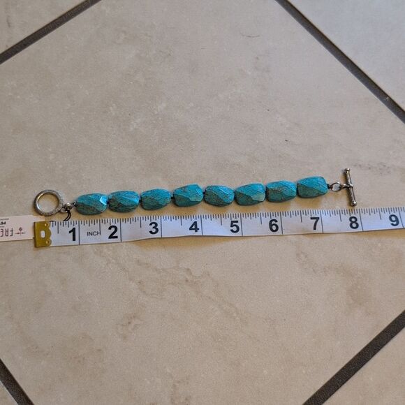 NWT Peyote Bird Genuine Turquoise Chunky Bracelet Sterling Silver Toggle Clasp - Picture 6 of 7